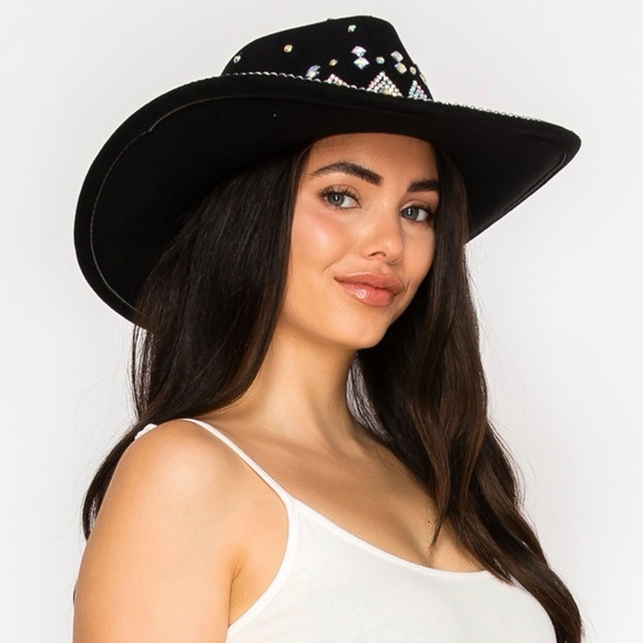 Black Rhinestone Cowboy Hat – Sparkle Western Festival Rodeo Glam ✨? NWT New main image 10